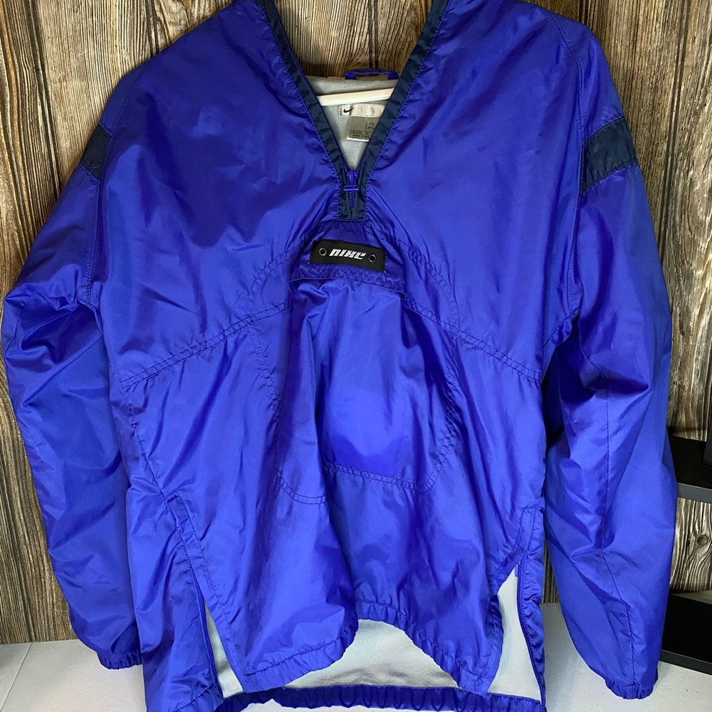 Vintage Nike 1/4 Quarter Zip Pullover Windbreaker With Pouch Spellout Blue XL